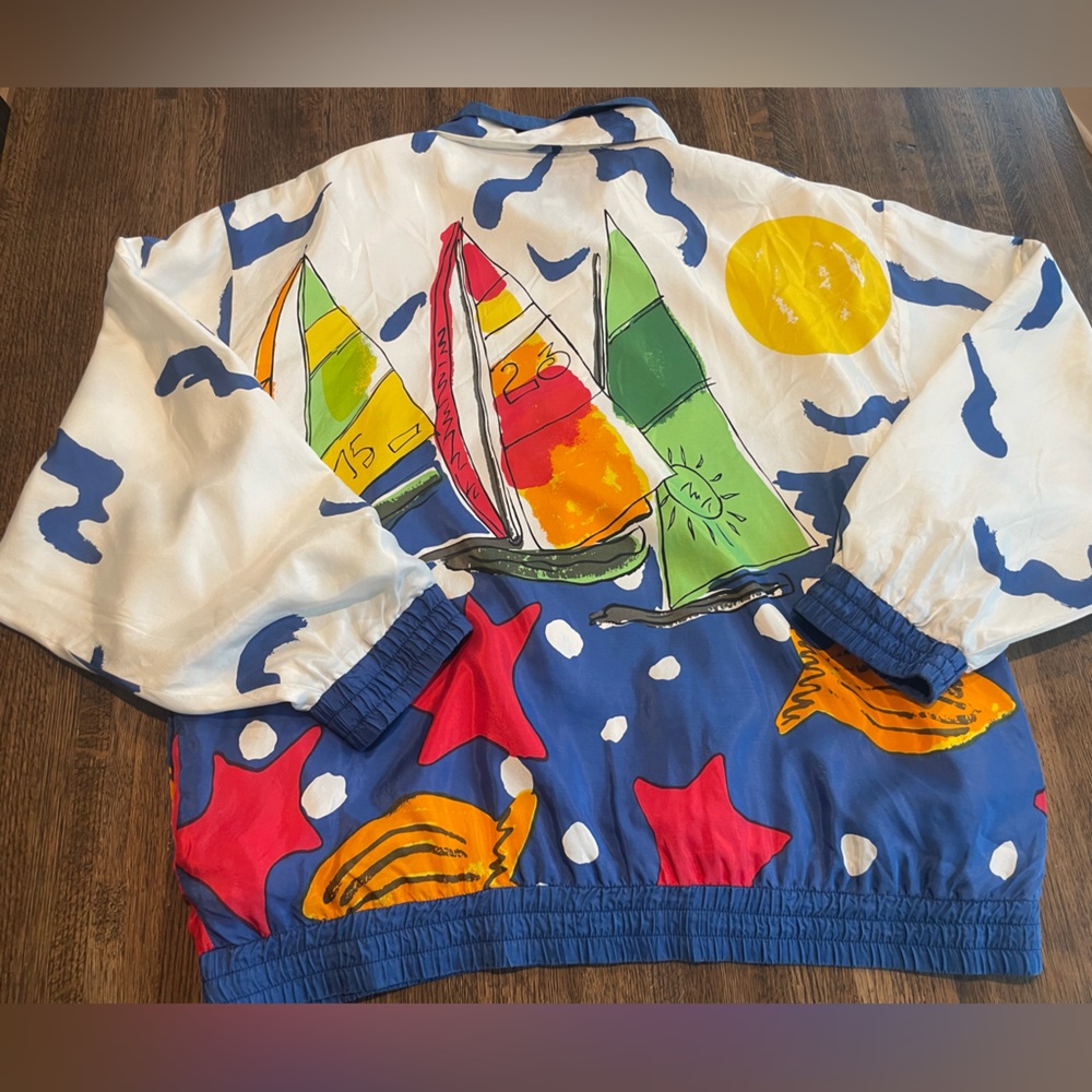 Vintage Oleg Cassini Men´s Silk Jacket Sailboat Design - Size XL - Picture 3 of 5